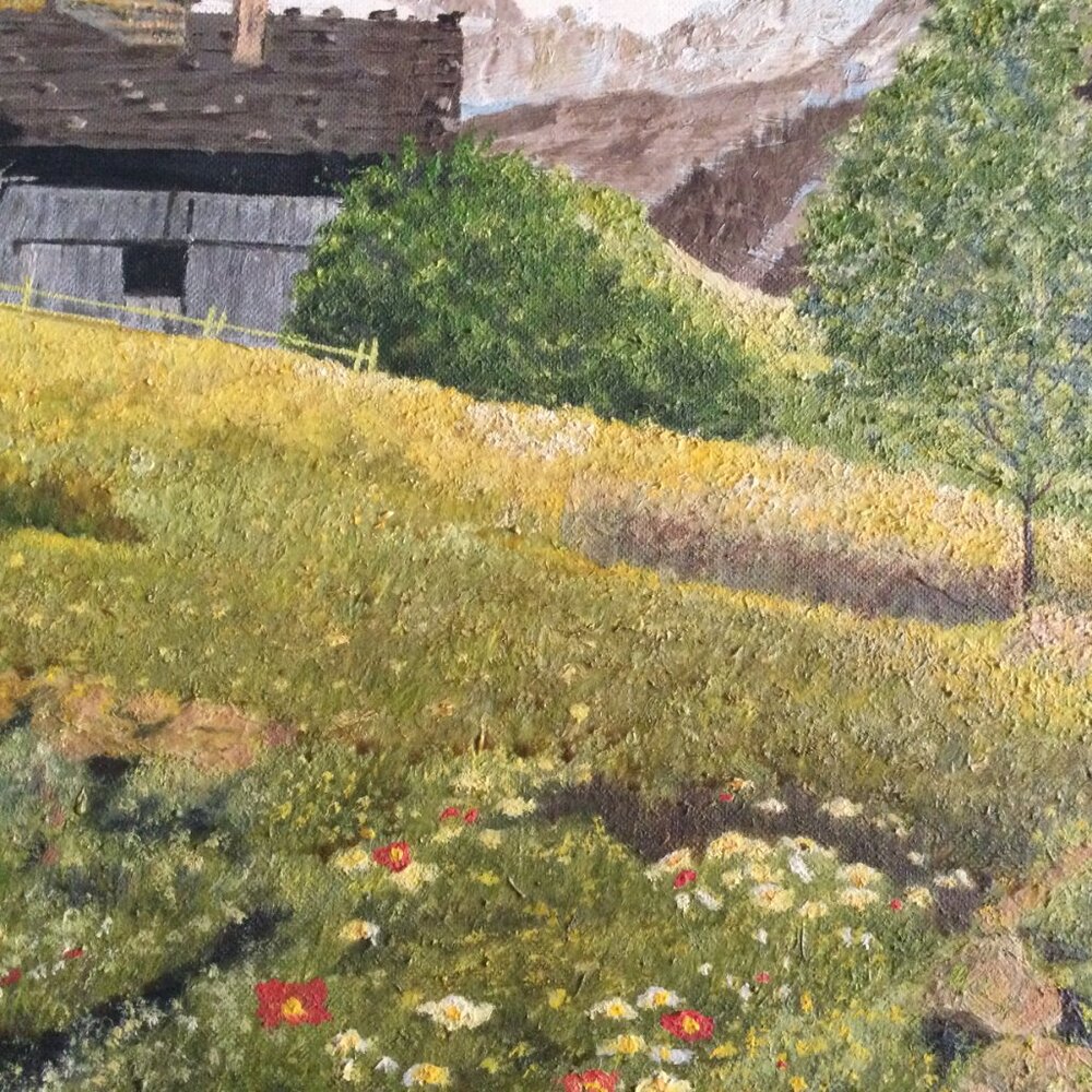 Vintage oil Painting on board old village mountain landscape wall hanging framed - Picture 9 of 12